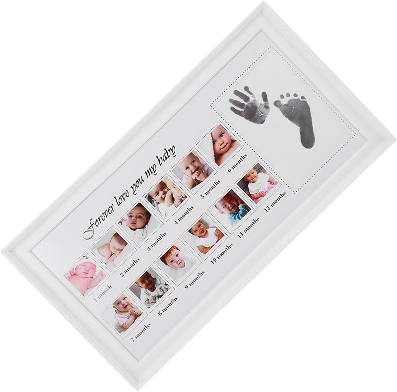 White Baby Handprint Footprint Picture Frame For First Year Growth Memory Display - Image 1