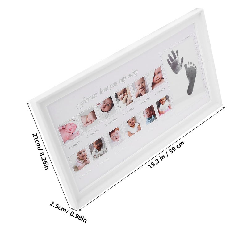 White Baby Handprint Footprint Picture Frame For First Year Growth Memory Display - Image 3