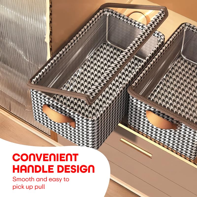 PRIME PICK خزانة ملابس XL منظم الملابس لتخزين الملابس عبوة من 2 صندوق قابل للطي قابل للغسل غير منسوج مع غطاء إطار معدني ومقابض مثالي للخزانة والدولاب مثالي بني - Image 3