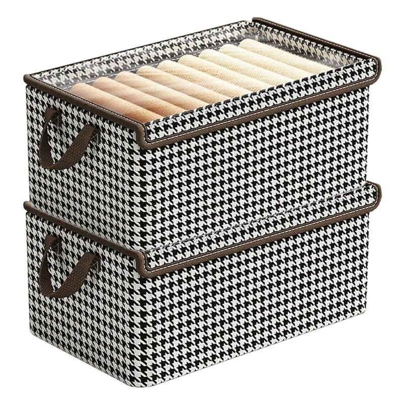 PRIME PICK خزانة ملابس XL منظم الملابس لتخزين الملابس عبوة من 2 صندوق قابل للطي قابل للغسل غير منسوج مع غطاء إطار معدني ومقابض مثالي للخزانة والدولاب مثالي بني - Image 1