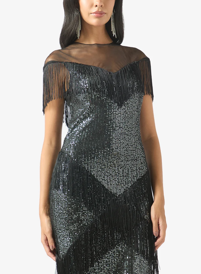 Akadia Fashion  Sequin Trim Layers Tulle Dress for Women | Best Price UAE