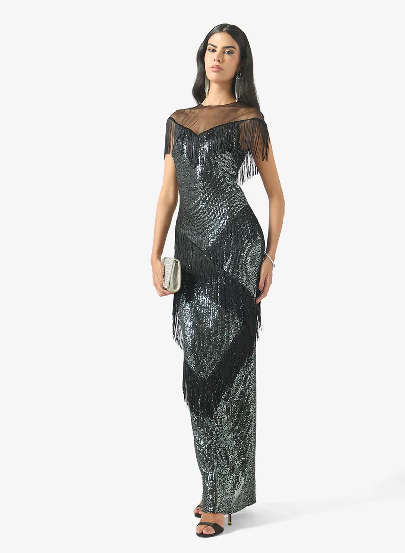 Akadia Fashion  Sequin Trim Layers Tulle Dress for Women | Best Price UAE