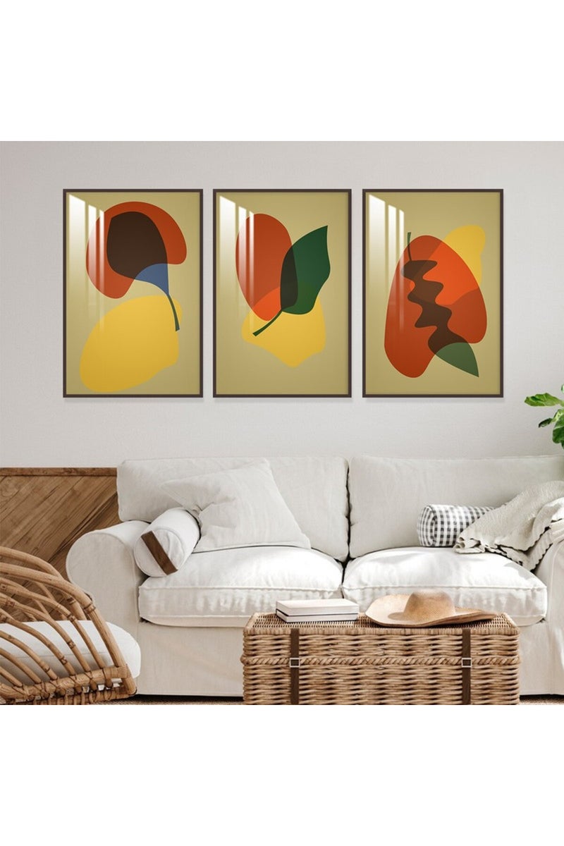 ماركتنا ثلاث لوحات جدارية خشبية بتصميم فني بوهيمي مع إطار وطبقة أكريليك شفافة. - Image 1