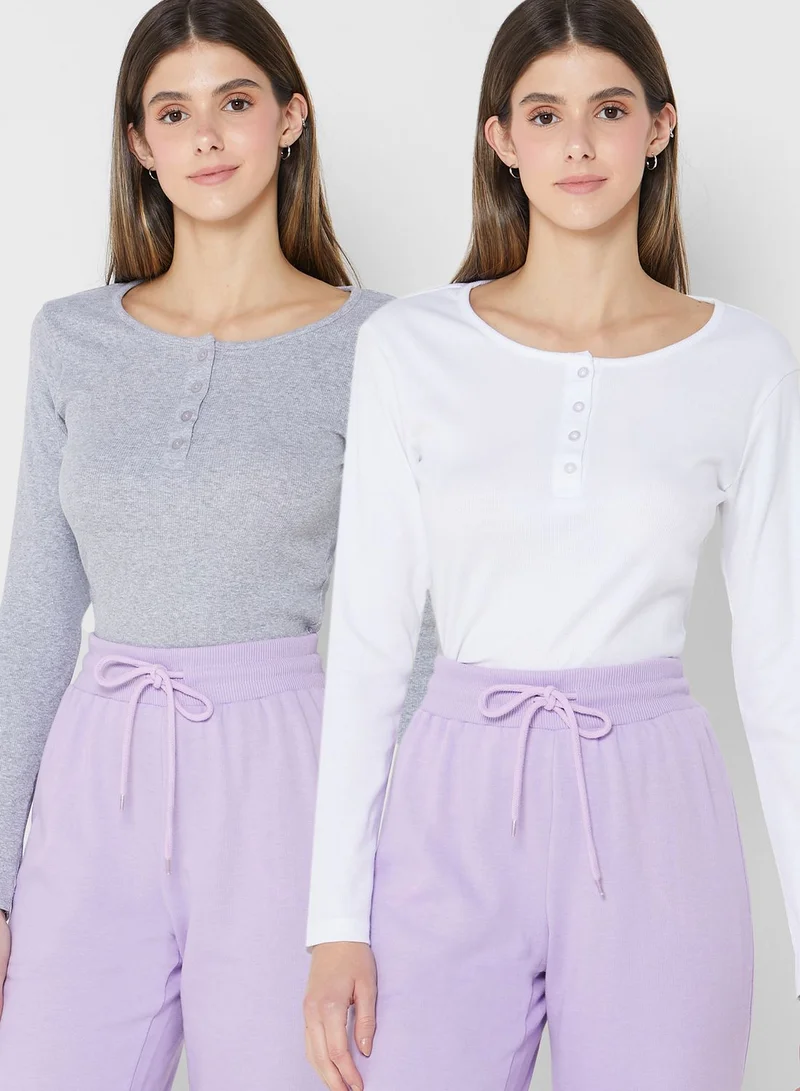 Ginger Basics 2 Pack Henley Button Down Top
