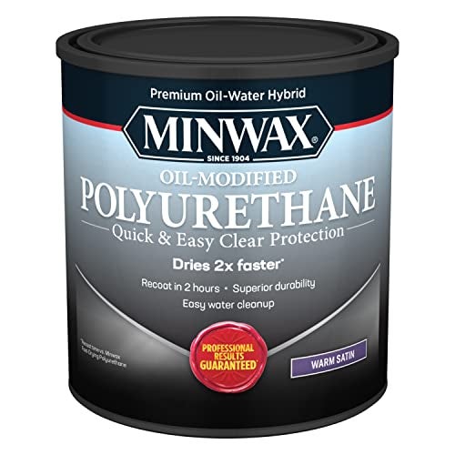 Minwax Water Based Oil-Modified Polyurethane, Warm Satin, Clear, 1 Quart - Image 1
