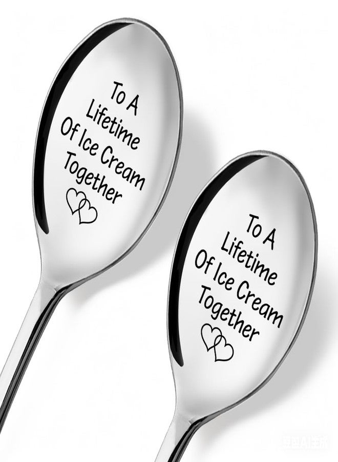 ZBBFSCSB To A Lifetime of Ice Cream Together - 2 Pcs Spoon Set, Man and Wife Couples Ice Cream Scoops, Birthday Anniversary Valentine's Day Spoons Gifts for His Her Husband Wife Couple - Image 1