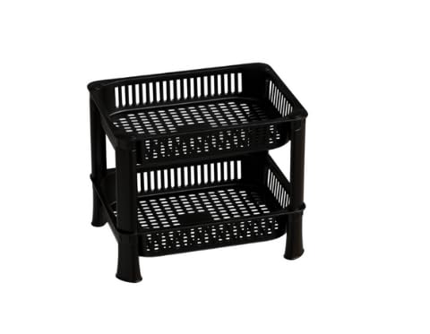 Entisia Multi Layer Storage Rack Stand - Multi Purpose Vegetable Storage Rack, Plastic Space Saving Basket Organizer for Office, Bedroom, Kitchen, Living Room (Black, 2 layer) - Image 1