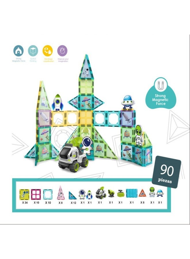 Color Window Magnetic Slide Building Blocks Toy DIY Assembled Magnetic Parking Lot Space Early Education Puzzle Development-Specifications:1157 Magnetic Rod Engineering Vehicle 100pcs  - Image 2