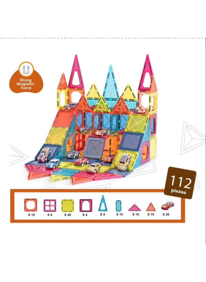Color Window Magnetic Slide Building Blocks Toy DIY Assembled Magnetic Parking Lot Space Early Education Puzzle Development-Specifications:1157 Magnetic Rod Engineering Vehicle 100pcs  - Image 4