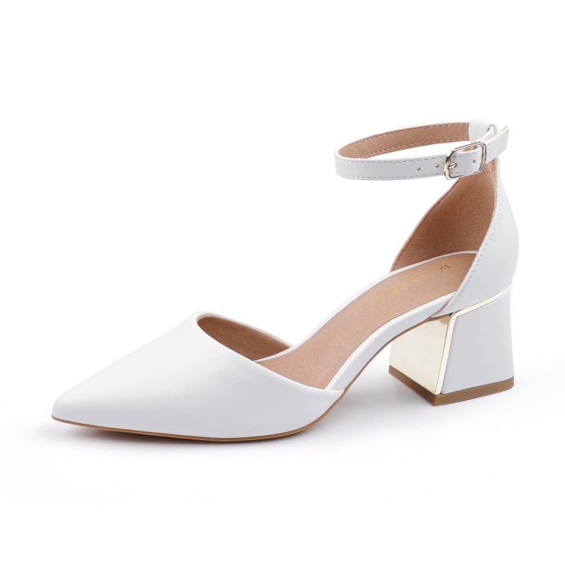 BCTEX COLL Womens Pointed Toe Pumps Shoes Ankle Strap Chunky Low Heels Metal Lined Sandals Designed for Women(wpu8.5) - Image 1