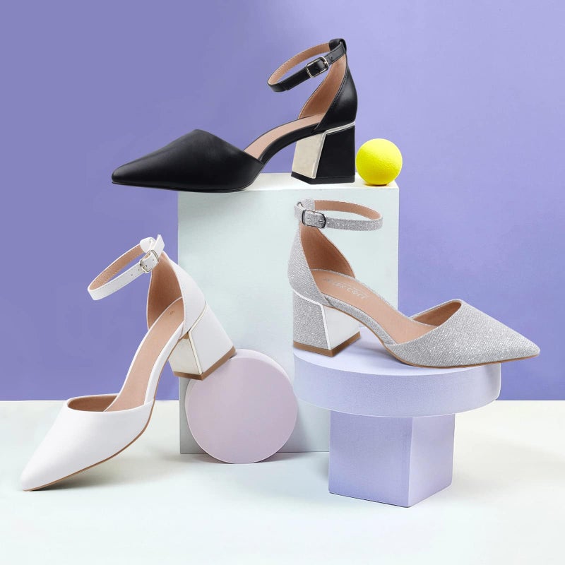 BCTEX COLL Womens Pointed Toe Pumps Shoes Ankle Strap Chunky Low Heels Metal Lined Sandals Designed for Women(wpu8.5) - Image 3