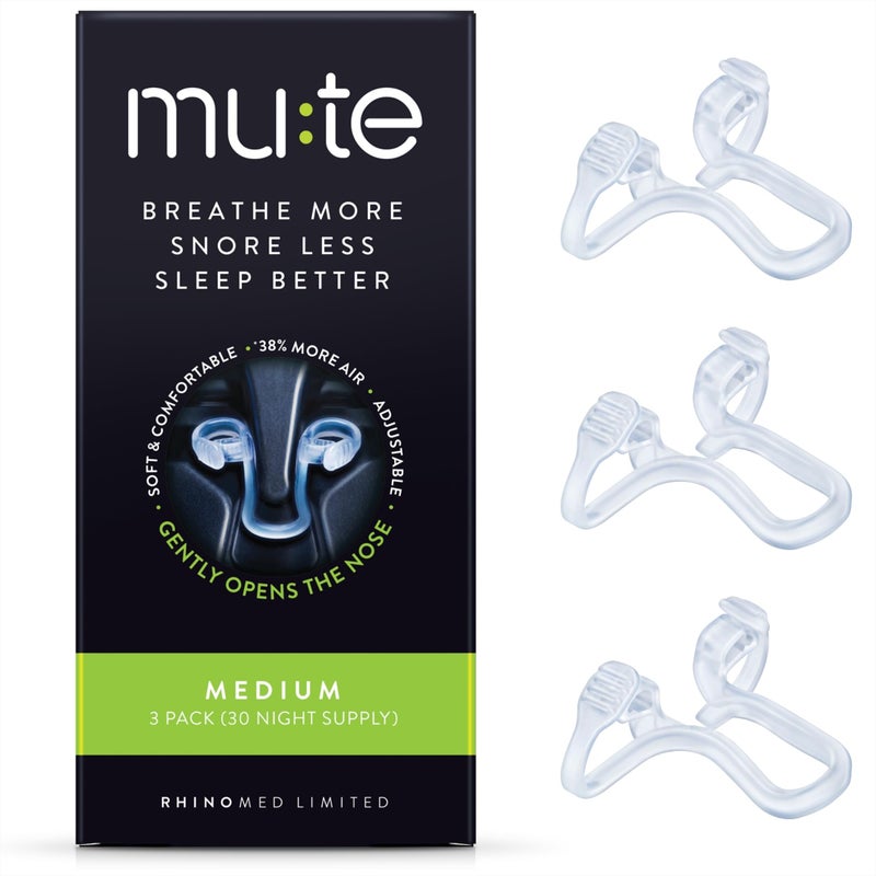 Rhinomed Mute Nasal Dilator Snoring Solution | Medium 3 Pack | Snore Less & Sleep Better | Nasal Strip Alternative | Comfortable Breathing Aids for Better Sleep & Improved Airflow - Image 1