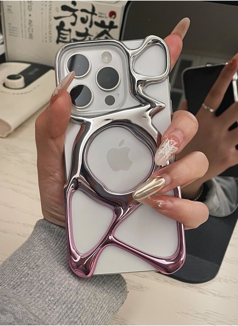 ميـاو غاضب - حافظة هاتف AM فارغة لهاتف iPhone 15 Pro Max (فقط) متوافقة مع MagSafe بوزن 22 جرام خفيفة الوزن وتبديد الحرارة وحماية وافرة من البولي كربونات غطاء مخرم سائل مضاد للسقوط وبساطة ممتازة وسهلة التركيب (تغليف صديق للبيئة فضي لامع + وردي) - Image 1