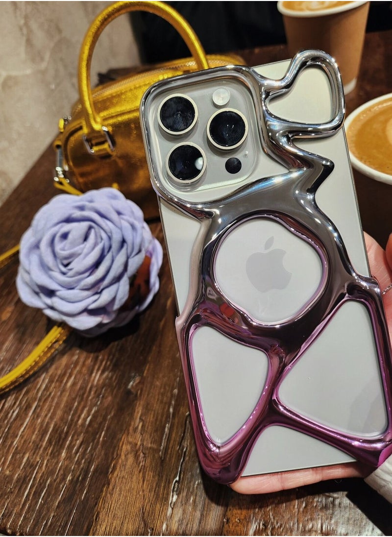 ميـاو غاضب - حافظة هاتف AM فارغة لهاتف iPhone 15 Pro Max (فقط) متوافقة مع MagSafe بوزن 22 جرام خفيفة الوزن وتبديد الحرارة وحماية وافرة من البولي كربونات غطاء مخرم سائل مضاد للسقوط وبساطة ممتازة وسهلة التركيب (تغليف صديق للبيئة فضي لامع + وردي) - Image 1