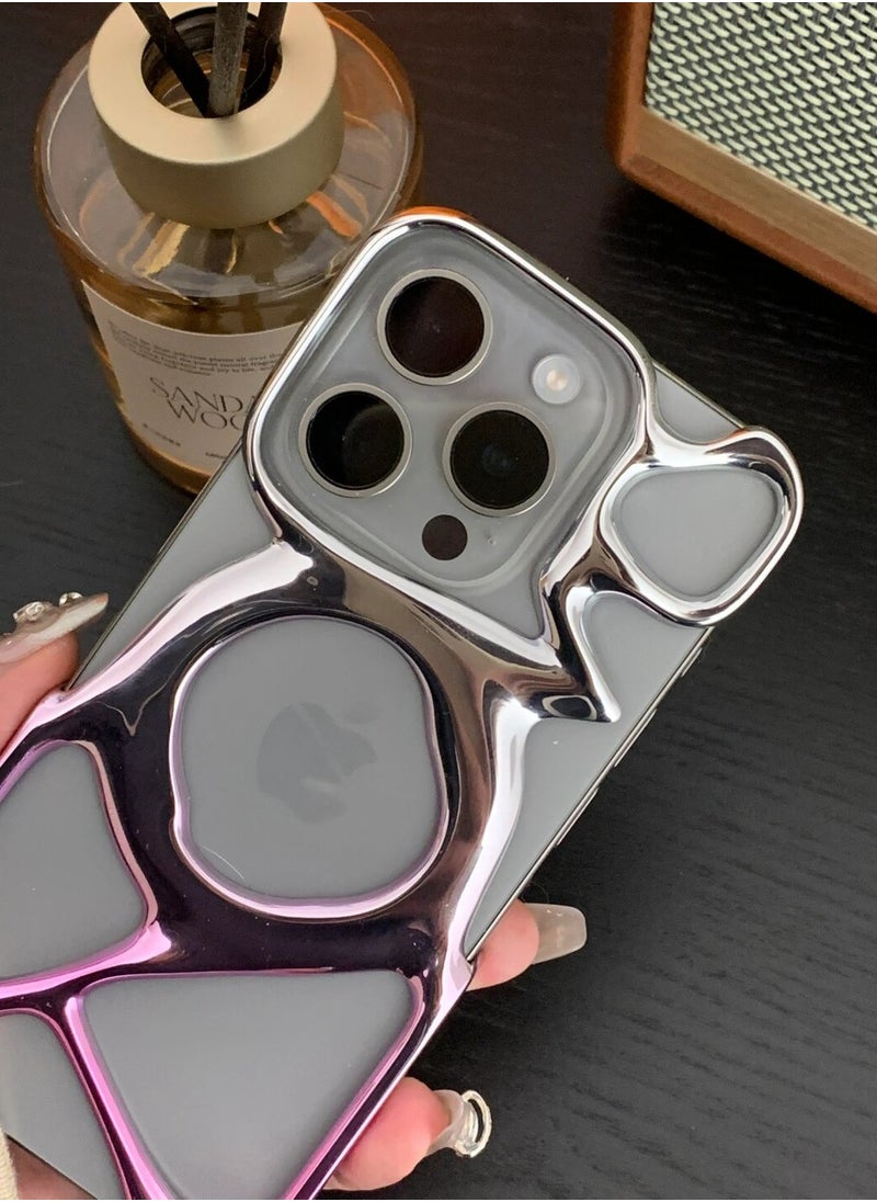 ميـاو غاضب - حافظة هاتف AM فارغة لهاتف iPhone 15 Pro Max (فقط) متوافقة مع MagSafe بوزن 22 جرام خفيفة الوزن وتبديد الحرارة وحماية وافرة من البولي كربونات غطاء مخرم سائل مضاد للسقوط وبساطة ممتازة وسهلة التركيب (تغليف صديق للبيئة فضي لامع + وردي) - Image 1