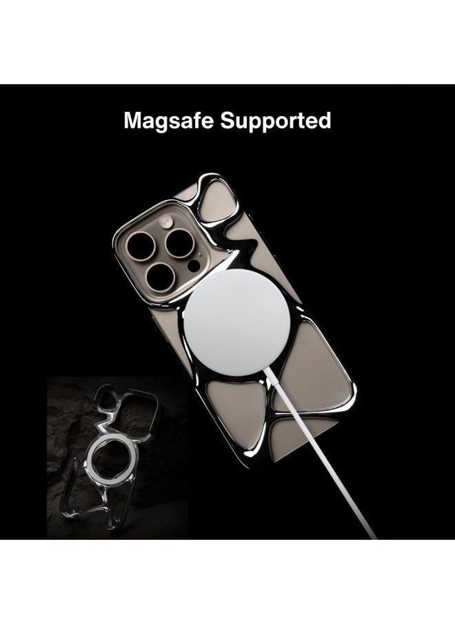 ميـاو غاضب - حافظة هاتف AM فارغة لهاتف iPhone 15 Pro Max (فقط) متوافقة مع MagSafe بوزن 22 جرام خفيفة الوزن وتبديد الحرارة وحماية وافرة من البولي كربونات غطاء مخرم سائل مضاد للسقوط وبساطة ممتازة وسهلة التركيب (تغليف صديق للبيئة فضي لامع + وردي) - Image 1