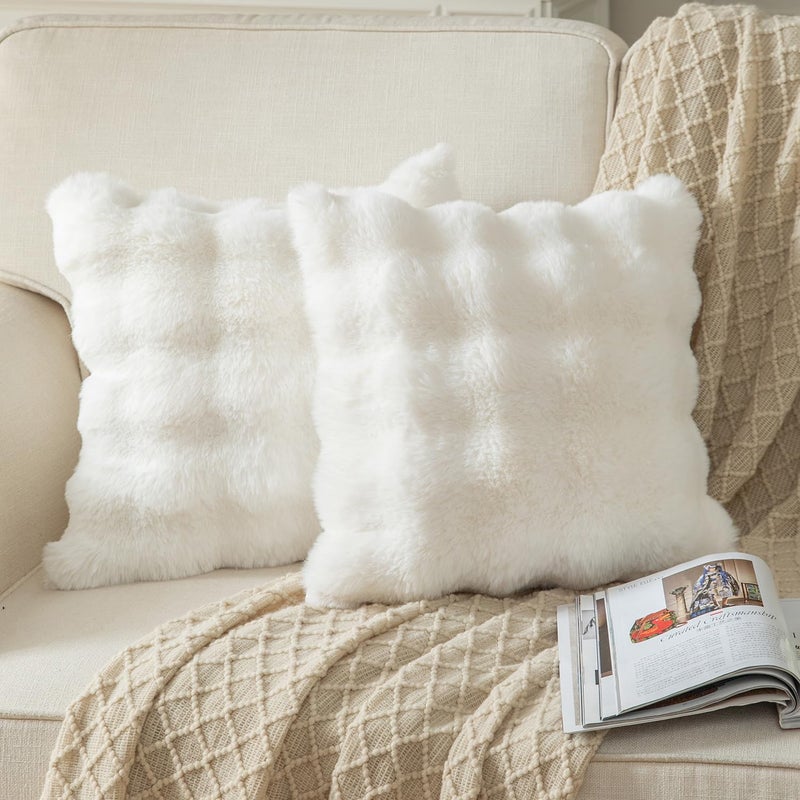 Yaertun Pack of 2 Cream White Thick Soft Wool Decorative Throw Pillow Covers 16x16 Inch Faux Fur Plush Fluffy Cushion Covers for Sofa Couch Bedroom - Image 2