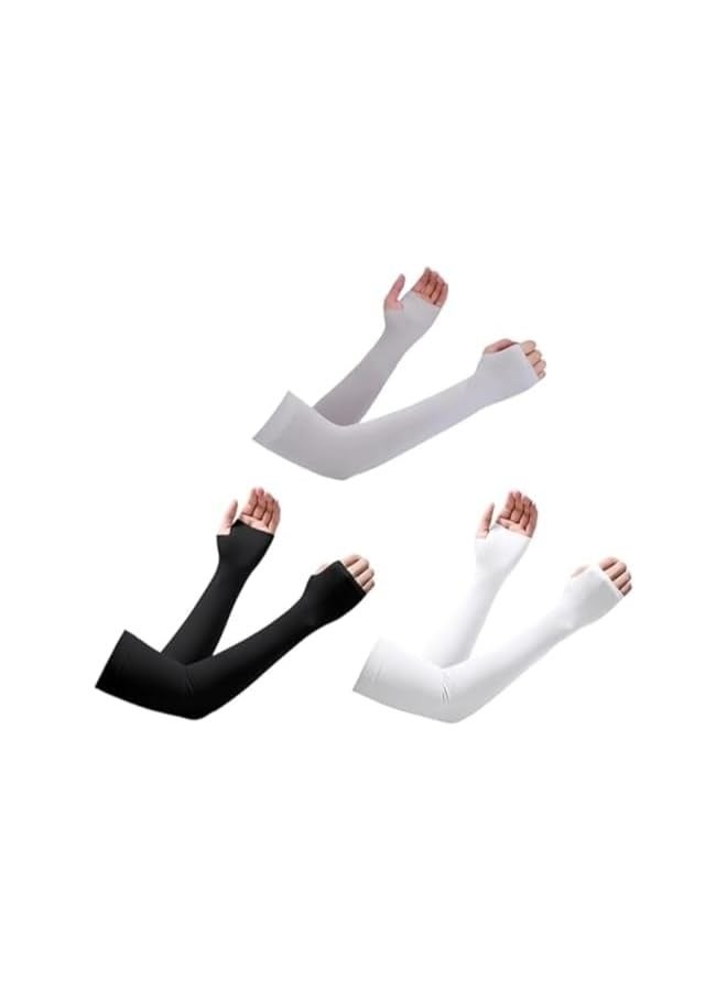 PROMASS Arm Sleeves with Thumb Hole, Protection Cooling Arm, Sleeves Compression, Women Men Summer Sun Arm Cover Sleeves, Tattoo Cover for Sports Workouts Cycling Driving (Pack of 3) - Image 1