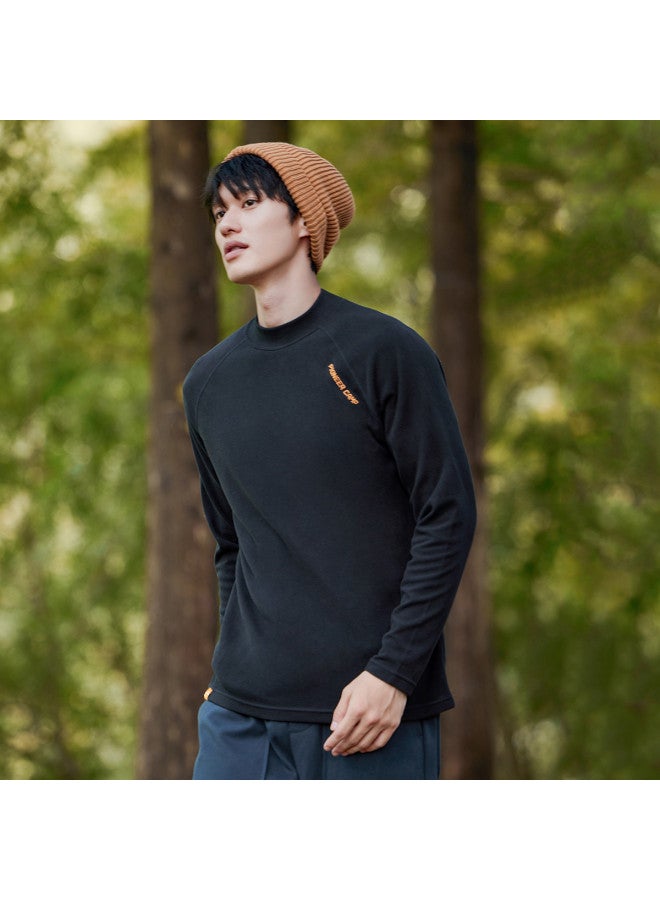 Men's Half-turtle Neck Long-sleeve T-shirt, Raglan Sleeve Design For Autumn, Warm Base Layer, Embroidered Pullover Top For Layering - Image 3