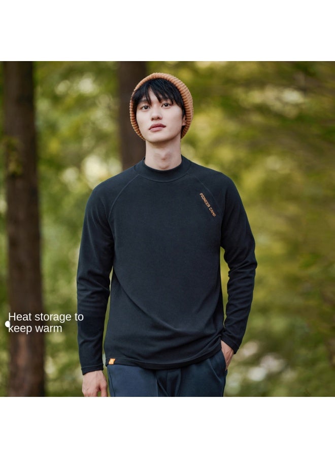Men's Half-turtle Neck Long-sleeve T-shirt, Raglan Sleeve Design For Autumn, Warm Base Layer, Embroidered Pullover Top For Layering - Image 2