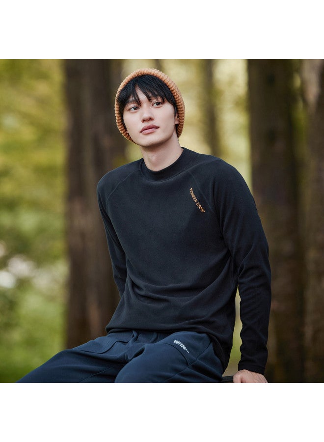 Men's Half-turtle Neck Long-sleeve T-shirt, Raglan Sleeve Design For Autumn, Warm Base Layer, Embroidered Pullover Top For Layering - Image 5