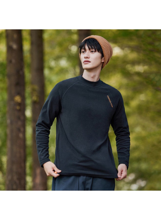 Men's Half-turtle Neck Long-sleeve T-shirt, Raglan Sleeve Design For Autumn, Warm Base Layer, Embroidered Pullover Top For Layering - Image 4