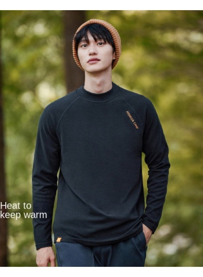 Men's Half-turtle Neck Long-sleeve T-shirt, Raglan Sleeve Design For Autumn, Warm Base Layer, Embroidered Pullover Top For Layering - Image 1