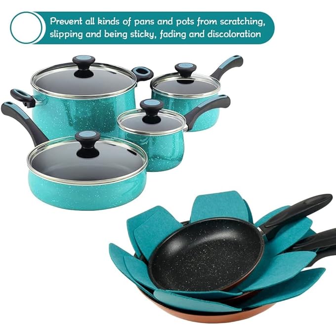 كاست ويف مجموعة من 6 قطع من واقيات الأواني الكبيرة والسميكة، وواقيات الأواني، و3 قطع بأحجام مختلفة لتكديس أواني الطهي وحمايتها - Image 4