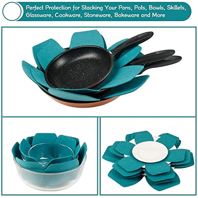 كاست ويف مجموعة من 6 قطع من واقيات الأواني الكبيرة والسميكة، وواقيات الأواني، و3 قطع بأحجام مختلفة لتكديس أواني الطهي وحمايتها - Image 5
