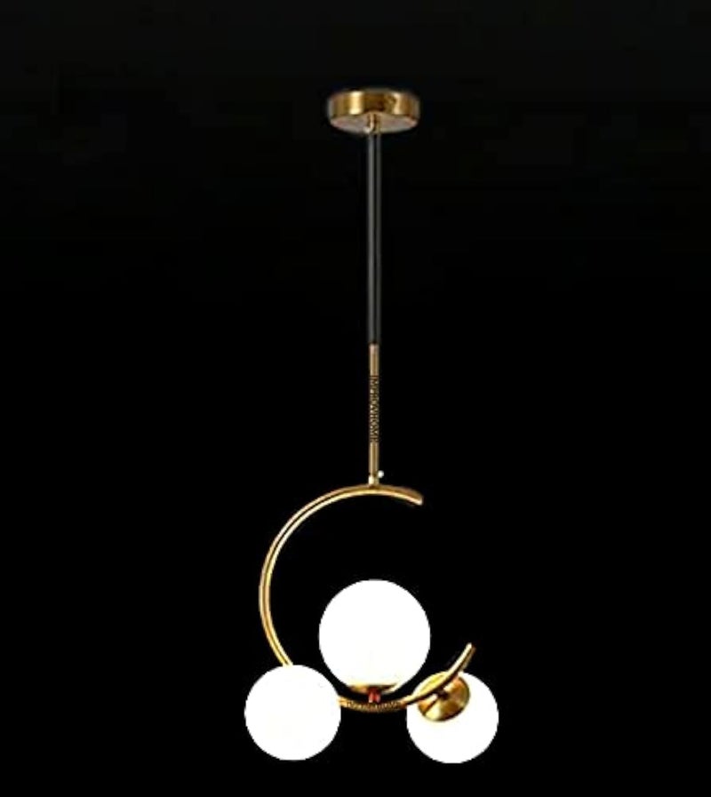 Improvhome 3 Lights Globe Pendant Light Mid Century Chandelier/Hanging Light Fixture Brushed Brass Finished with White Globe Glass Lampshade (Without Bulb)-Electric - Image 1