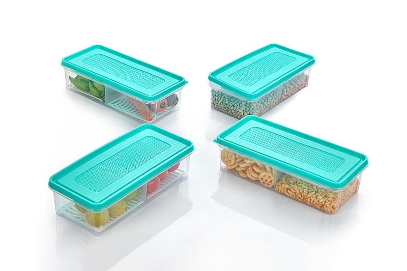 Xiran 6 Fridge Storage Boxes 2 Partition Fridge Organizer with Removable Drain Plate and Lid Stackable Fridge Containers Storage Containers for Fish, Meat, Vegetables, Fruits(Green, 2000ML, Plastic) - Image 5