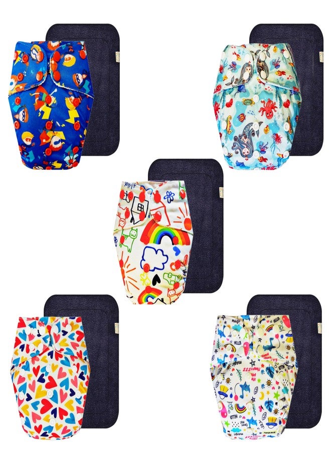 Dumbledo Premium Cloth Diaper with Black Insert (Pack of 5) | Soft & Gentle | Reusable & Washable | Travel Friendly | Trusted by Moms | 3 Months - 3 Years | Unisex Baby - Image 1