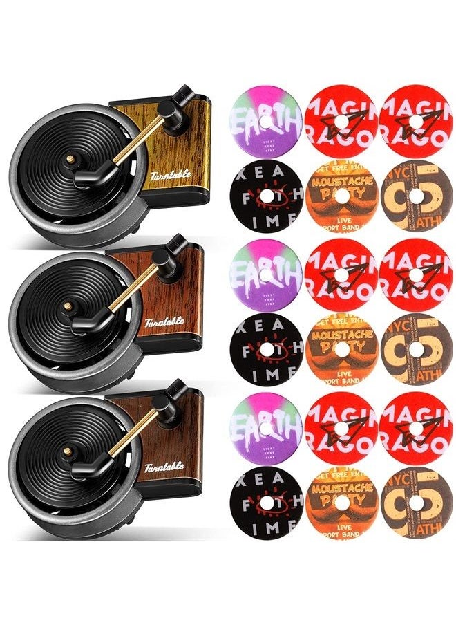 3 Pieces Air Freshener Record Player, Car Vent Clip Car Fragrance Diffusers Clips in Retro Style, 18 Pieces Aromatherapy Tablets Aromatherapy Replacement Pads for Car Diffuser