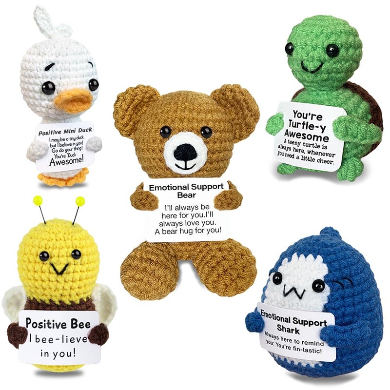 AicooFest Easter Basket Essentials Positive Crochet Animals Emotional Support Crochet Animals with Positive Messages Mini Positive Turtle Duck Shark Encouragement Gifts for Women Men Friends Employees Adult - Image 3