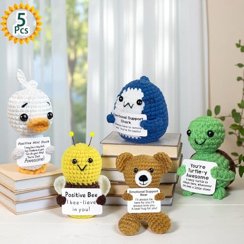 AicooFest Easter Basket Essentials Positive Crochet Animals Emotional Support Crochet Animals with Positive Messages Mini Positive Turtle Duck Shark Encouragement Gifts for Women Men Friends Employees Adult - Image 5