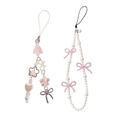 XFSAFDM 2PCS White Pearl Bow Phone Charms for Girls, Cute Bag Charms for Handbags, Mobile Charm for Phone Case, Stylish Keychain Accessory for Women, Resin Phone Charm Gift - Image 1