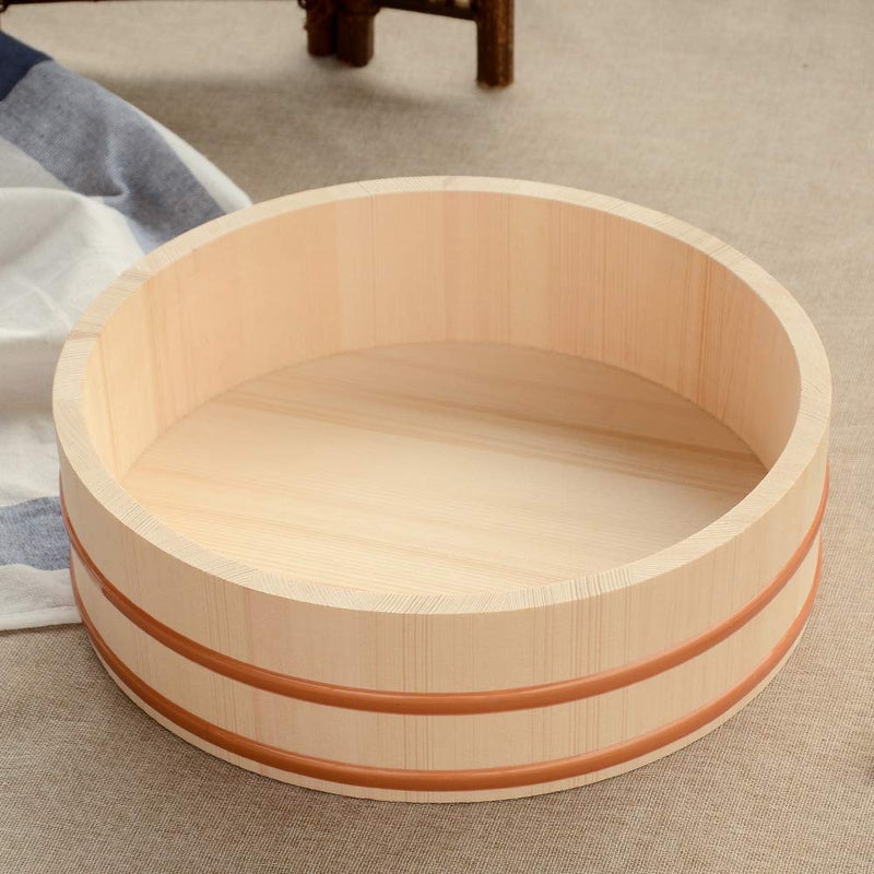 Kichgather 10.6 Inch Wooden Sushi Rice Bowl Hangiri Sushi Oke Rice Mixing Tub - Image 2