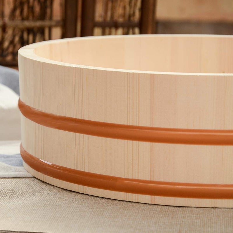 Kichgather 10.6 Inch Wooden Sushi Rice Bowl Hangiri Sushi Oke Rice Mixing Tub - Image 4