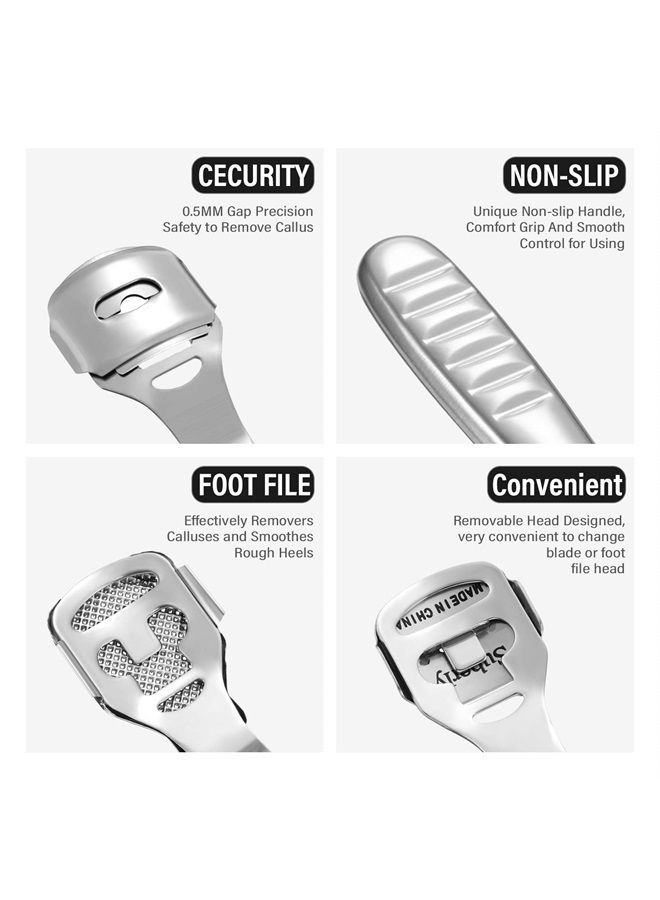 Zhehao مجموعة شفرات إزالة الجلد الميت 52 قطعة، 50 شريحة بديلة من الشفرات، 1 شفرات جلد ميت من الفولاذ المقاوم للصدأ و 1 رأس ملف القدم، أدوات العناية بالقدم لإزالة الجلد الجاف والخشن لليدين والقدمين - Image 3