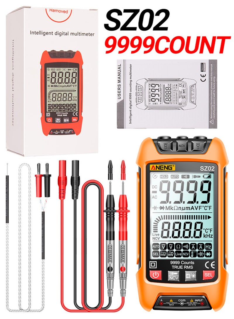 ANENG SZ02 Smart Digital Multimeter Auto Range 9999 Counts NCV Universal Meter Handheld Multifunctional Tester Voltmeter Ammeter Orange - Image 2