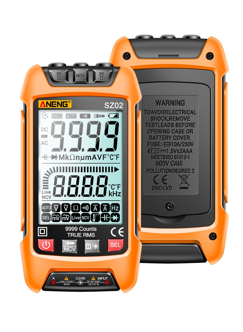 ANENG SZ02 Smart Digital Multimeter Auto Range 9999 Counts NCV Universal Meter Handheld Multifunctional Tester Voltmeter Ammeter Orange - Image 3