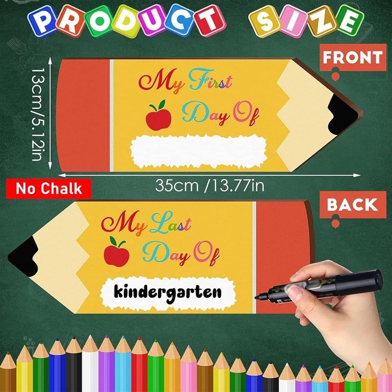 Charfia 2PCS First Day of School Board Double Sided First Day of School Chalkboard Starting School Gifts, First Day of School Sign Photo Prop for Kids Child Kindergarten Back to School Supplies Gift(No Chalk - Image 2