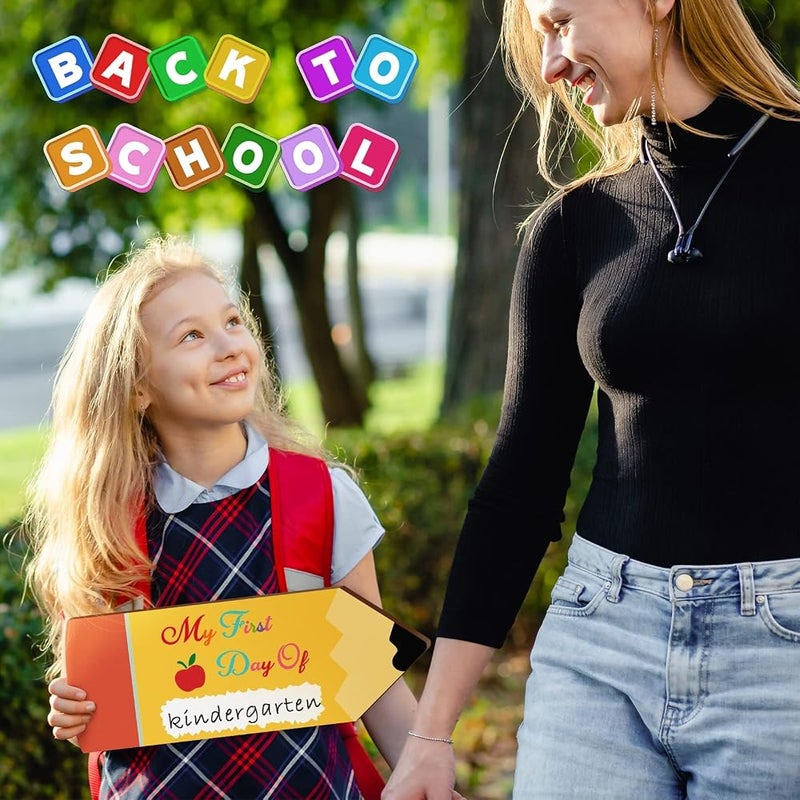 Charfia 2PCS First Day of School Board Double Sided First Day of School Chalkboard Starting School Gifts, First Day of School Sign Photo Prop for Kids Child Kindergarten Back to School Supplies Gift(No Chalk - Image 3