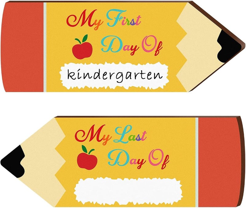 Charfia 2PCS First Day of School Board Double Sided First Day of School Chalkboard Starting School Gifts, First Day of School Sign Photo Prop for Kids Child Kindergarten Back to School Supplies Gift(No Chalk - Image 1