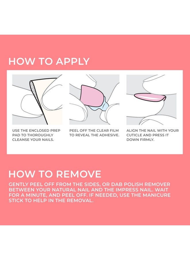 Impress KISS imPRESS No Glue Mani Press On Nails, Color, 'Point Pink', Pink, Short Size, Squoval Shape, Includes 30 Nails, Prep Pad, Instructions Sheet, 1 Manicure Stick, 1 Mini File - Image 2