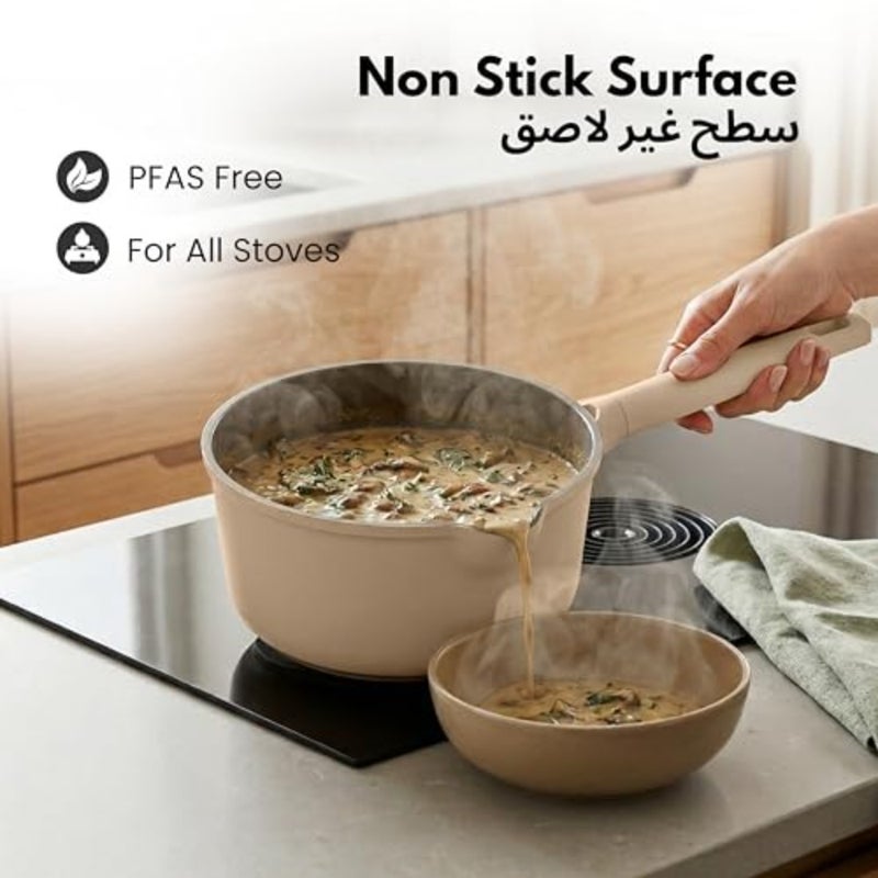 قدر كاروت غير لاصق سعة 1.9 لتر مع فوهة صب وغطاء مصفاة، طهي صحي خالٍ من PFAS وPFOA، معزز بالتيتانيوم بمقبض مقاوم للحرارة، متوافق مع جميع المواقد، رمادي داكن آمن للاستخدام في غسالة الأطباق - Image 3