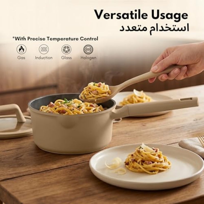 قدر كاروت غير لاصق سعة 1.9 لتر مع فوهة صب وغطاء مصفاة، طهي صحي خالٍ من PFAS وPFOA، معزز بالتيتانيوم بمقبض مقاوم للحرارة، متوافق مع جميع المواقد، رمادي داكن آمن للاستخدام في غسالة الأطباق - Image 5