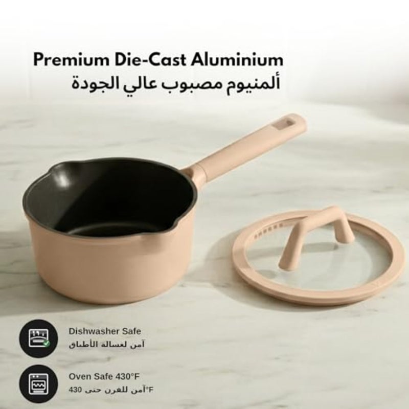 قدر كاروت غير لاصق سعة 1.9 لتر مع فوهة صب وغطاء مصفاة، طهي صحي خالٍ من PFAS وPFOA، معزز بالتيتانيوم بمقبض مقاوم للحرارة، متوافق مع جميع المواقد، رمادي داكن آمن للاستخدام في غسالة الأطباق - Image 4
