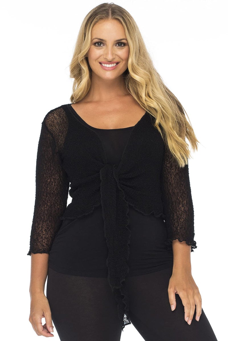 Back From Bali Womens Plus Size Shrug Bolero Sheer Cardigan Arm Cover 2X 3X 4X Lightweight Black - Image 1