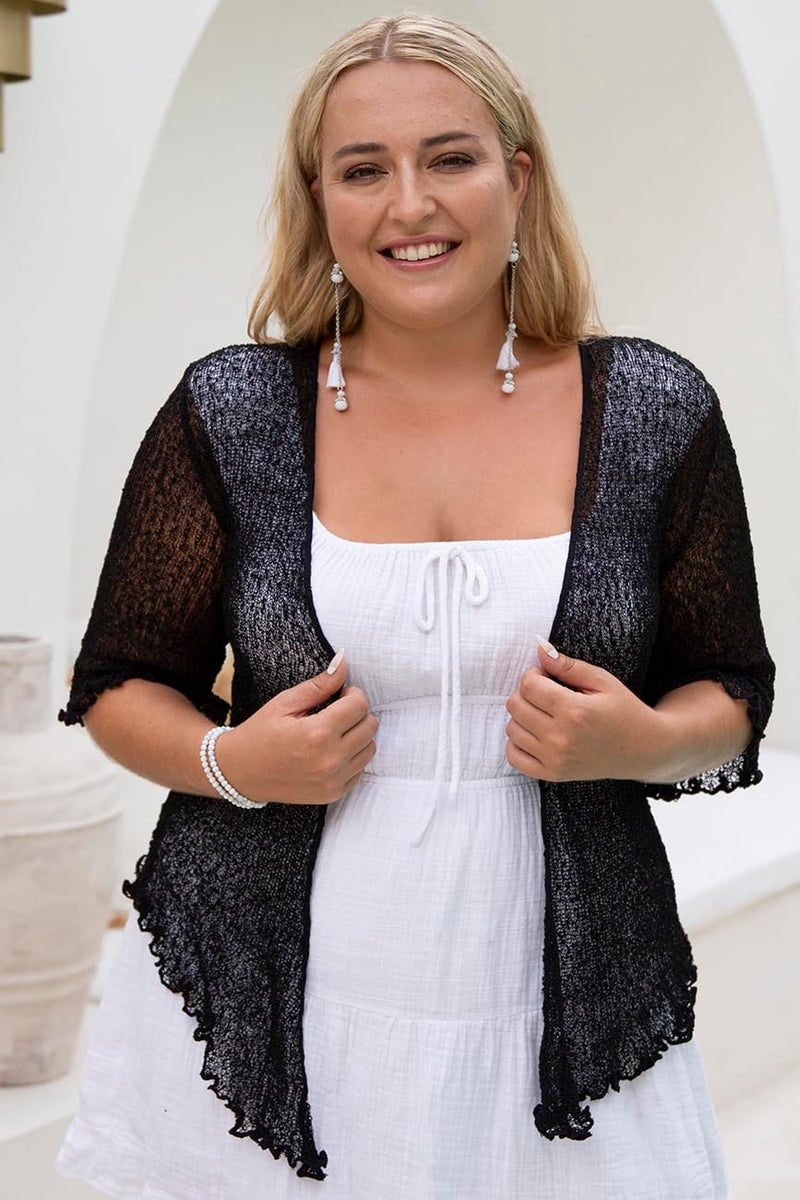Back From Bali Womens Plus Size Shrug Bolero Sheer Cardigan Arm Cover 2X 3X 4X Lightweight Black - Image 5
